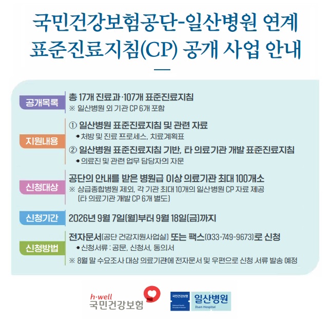 국민건강보험공단-일산병원 연계 표준진료지침 공개 사업 안내